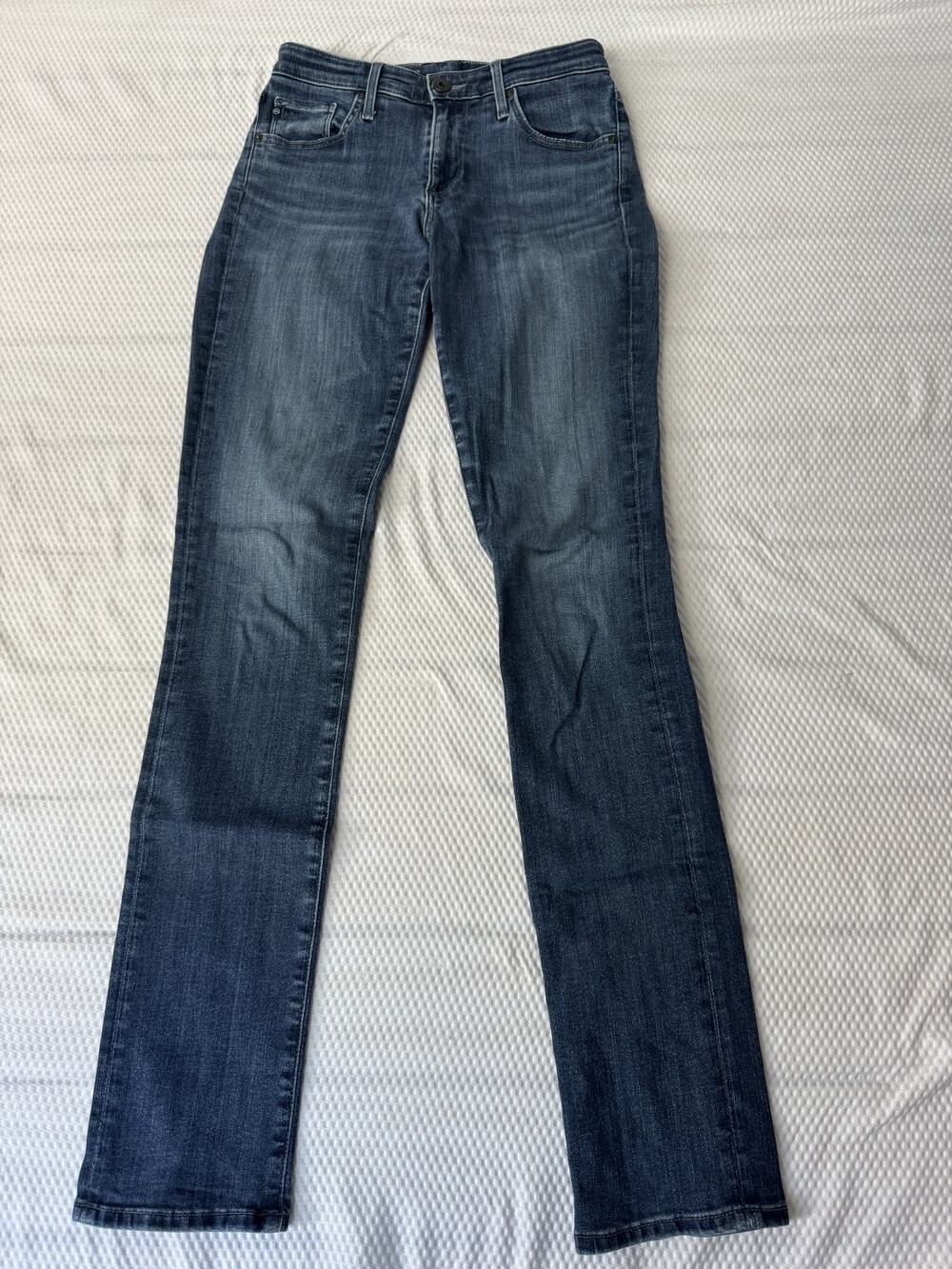 AG Adriano Goldschmied Women's Slim Straight Mid Rise Dark Wash Stretch JeansI 5
